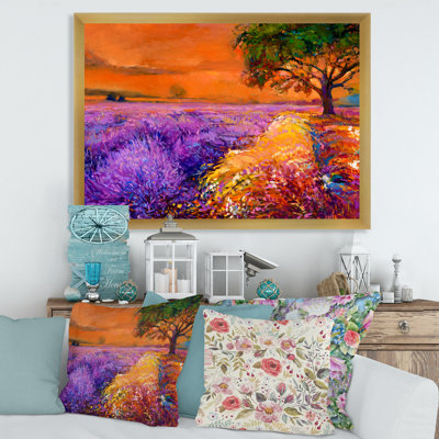 Mauve lavande mauve sous un coucher de soleil orange II - peinture sur toile