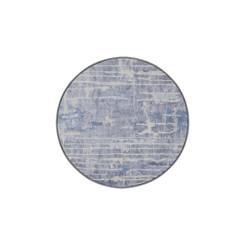 Machine Washable Gray Area Rug, Round 4'