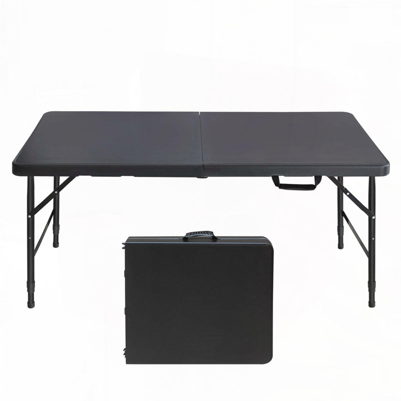 Table de pique-nique de patio pliable avec plateau rond en aluminium, Noir