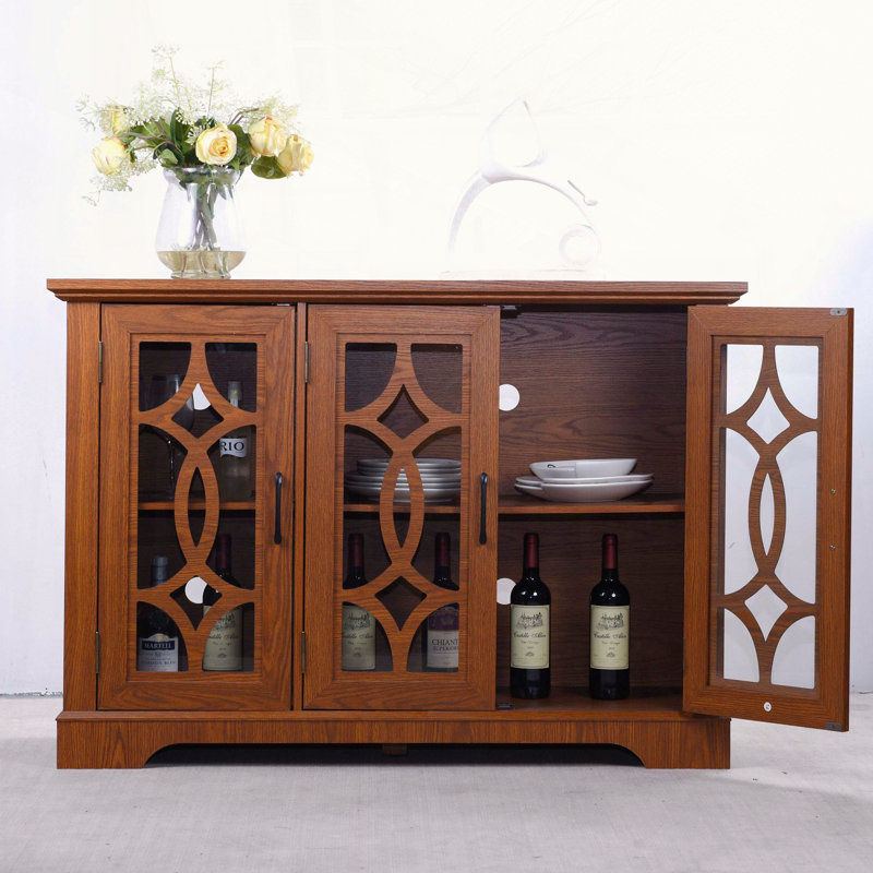 3-Door Oak Glass Display Sideboard, Dark Oak