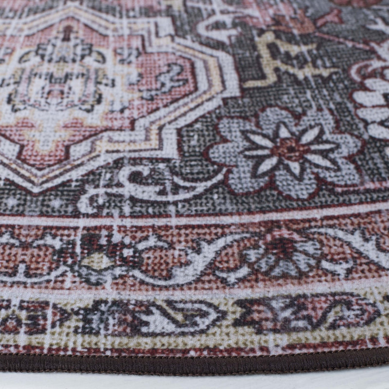 Gulick Oriental Area Rug in Pink/Beige, Round 6'