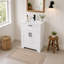 Meuble-lavabo de 61 cm (24 po) avec lavabo en céramique, rangement dissimulé et étagères réglables (sans robinetterie) - Blanc-1496335026-1497286392