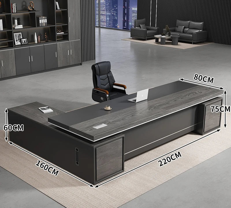 Narton L-Shaped Executive Desk, Grey, 75cm H x 220cm W x 80cm D