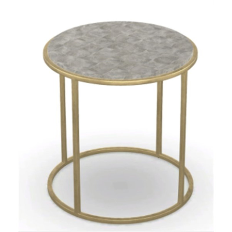 Villa Round End Table, White Capiz Top/Champagne Base