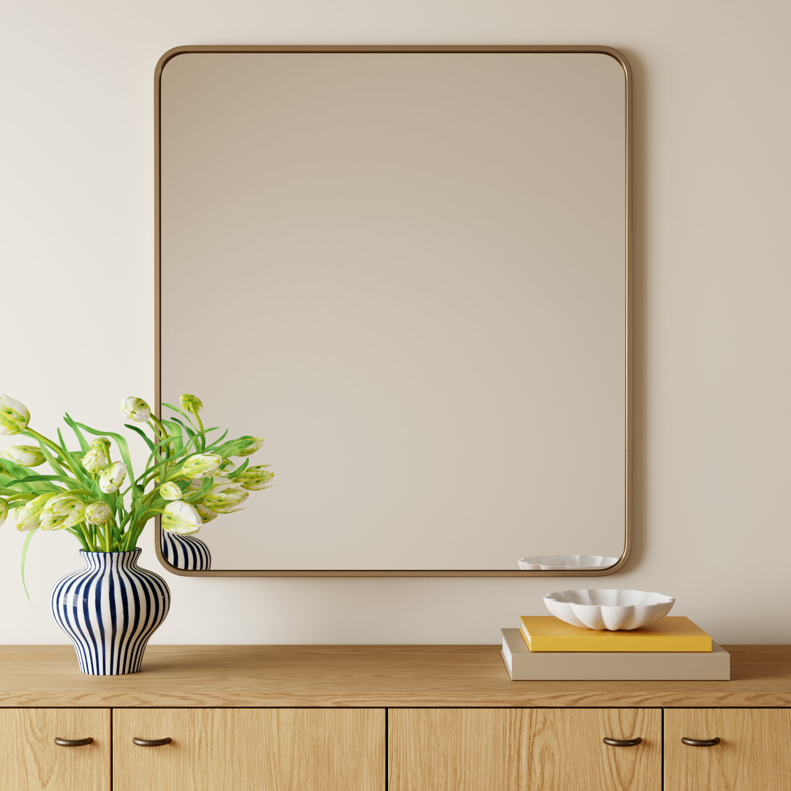 Sabine Metal Rounded Rectangle Wall Mirror, 40'' H x 36'' W, Brass