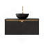 Meuble-lavabo et lavabo 36 po, armoire de rangement flottante murale en contreplaqué, portes doubles en sergé avec garniture en métal, vasque en céramique noire avec motif en pierre et plateau en pierre frittée noire, noir