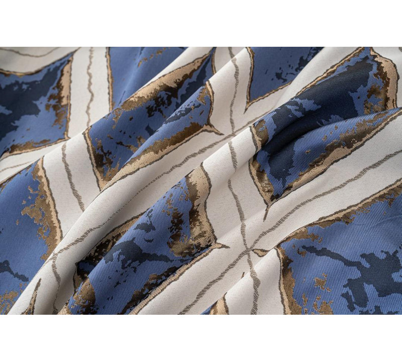 Room Darkening Curtain Pair, 168cm Width x 137cm Drop, Blue/Gold