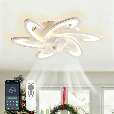 26.4" Flush Mount Ceiling Fan with Light for Bedroom & Low Ceiling, LED Remote & APP Control, 6-Speed, Dimmable, Reversible