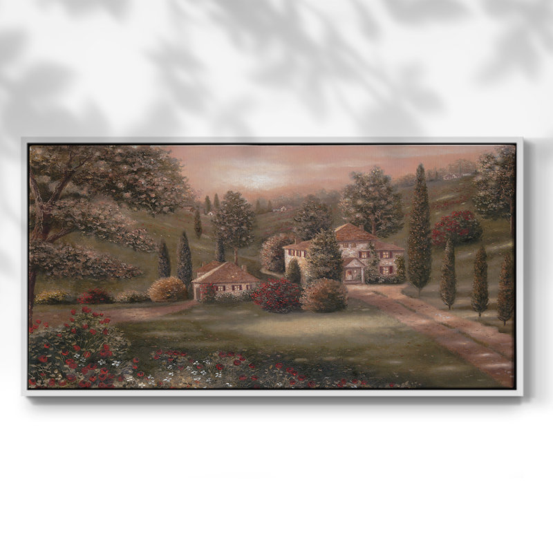 «Evening in Tuscany II», toile tendue avec châssis, prête à être accrochée, H 21 po x l 41 po, Blanc