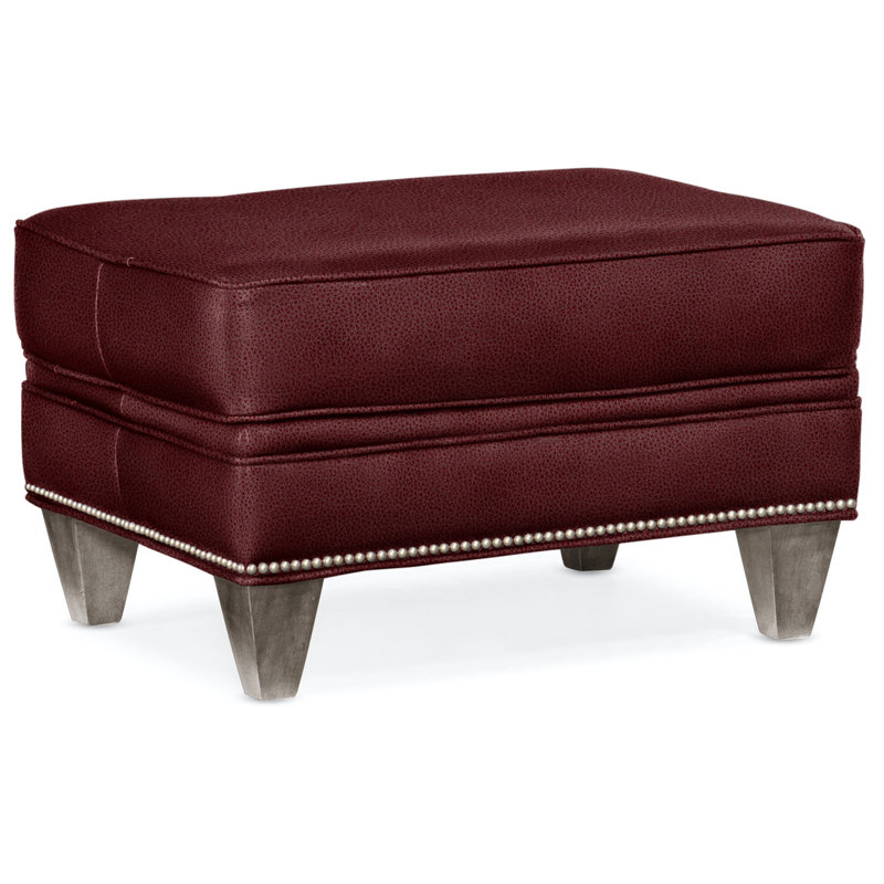 Reddish Ottoman, Stone, Anilina Cacao Genuine Leather, Pewter