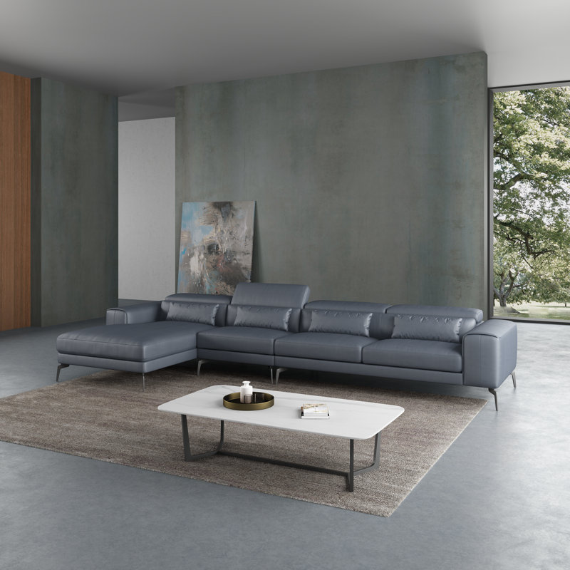 Cavour Sectional, Left Hand Facing, Gray Genuine Leather