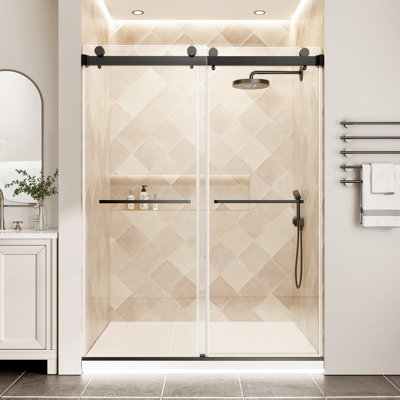 56-60" W X 74 "h Semi-frameless Double Sliding Shower Door With 5/16"（8mm) Clear Tempered Glass