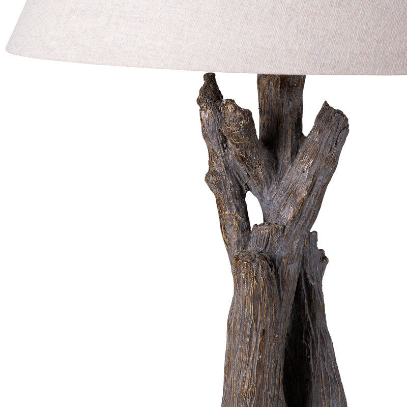 Lampe de table tronc d'arbre en résine 23,6 po avec abat-jour en lin naturel et ampoule incluse