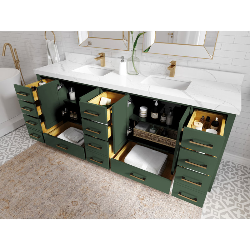 Malibu 84'' Double Bathroom Vanity with Quartz Top, WWCL1893