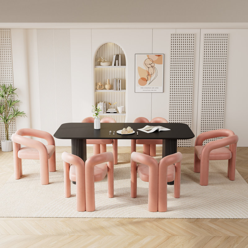 Double Pedestal Dining Set with Chairs, 7, Pink