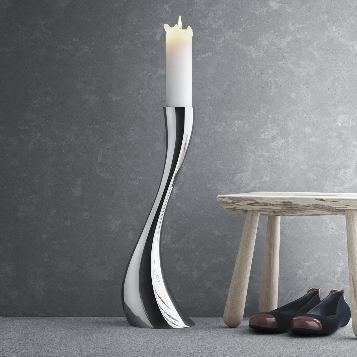 Cobra Stainless Steel Candlestick, 19.69" H x 3.86" W x 3.86" D, Silver