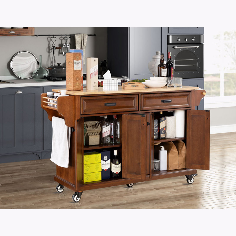 Cavid Solid Wood Top Kitchen Cart, Mahogany