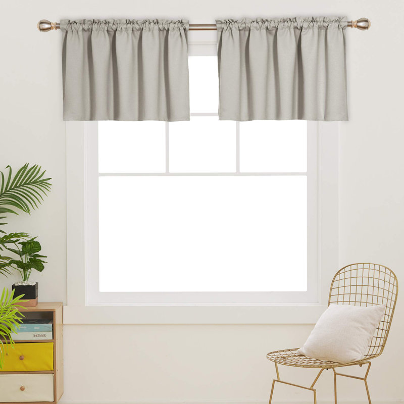 Solid Textured Embossed Rod Pocket Valance Blackout Curtains (Set of 2), 42" W x 18" L, Light Beige