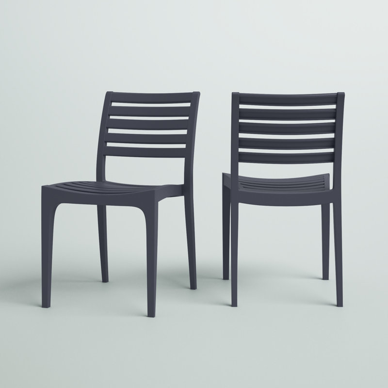 Ayvah Stacking Patio Dining Side Chair, Dark Gray