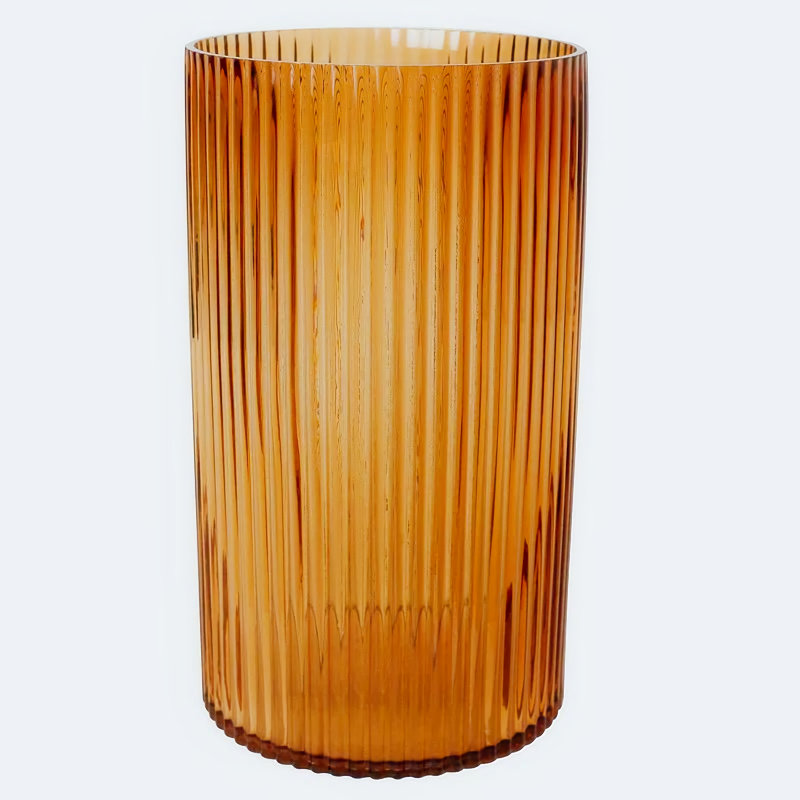 Vase en verre cannelé orné de fleurs pour décoration intérieure, H 11 po x l 6,3 po x P 6,3 po