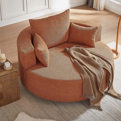 Fauteuil d'appoint pivotant à 360 ° avec 3 coussins amovibles pour salon, chambre à coucher, bureau et hôtel, rouge orange