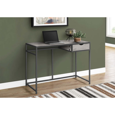 Bureau d'ordinateur moderne et compact avec tiroir de rangement, idéal pour le bureau à domicile et les petits espaces, stratifié gris et structure en métal