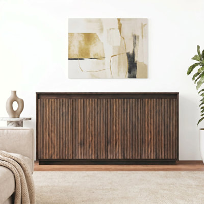 4 Door Walnut Wood Sideboard Buffet Cabinet with Power Outlet
