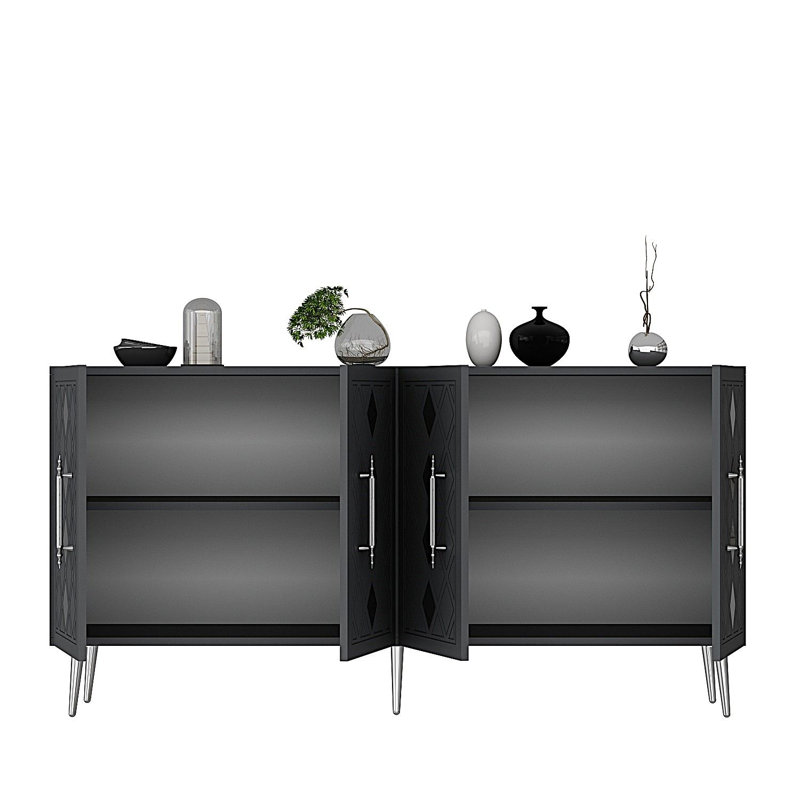 Catena Modern Console Table, Anthracite & Silver, 100% Melamine Coated Particle Board | Wall-Mountable, Multiple Shelves, Stylish Geometric Design | Perfect for Entryways & Living Rooms