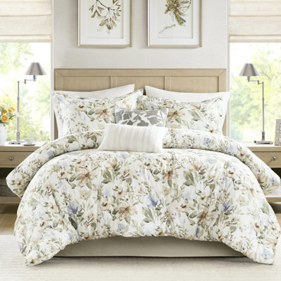 Queen Size 6Pcs Comforter , 300Gsm Polyfill, Exquisite Chain - Stitch On Decor Pillows, Breathable Cotton