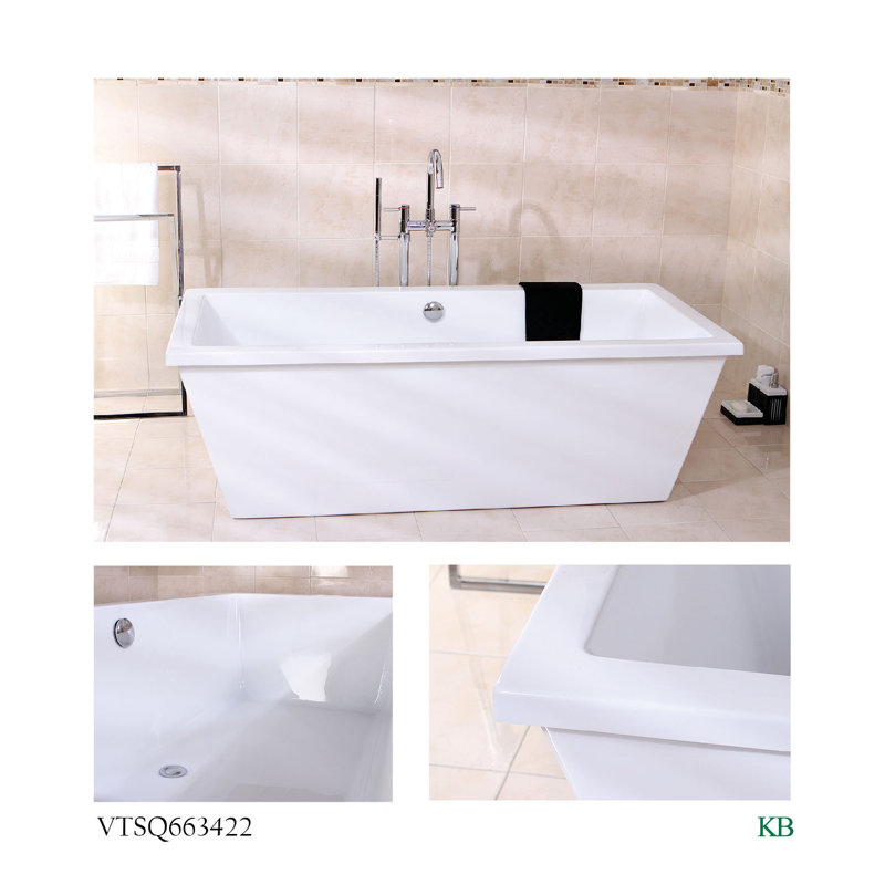 Kingston Brass Aqua Eden 66-Inch Acrylic Rectangular Double Ended Freestanding Tub with Drain