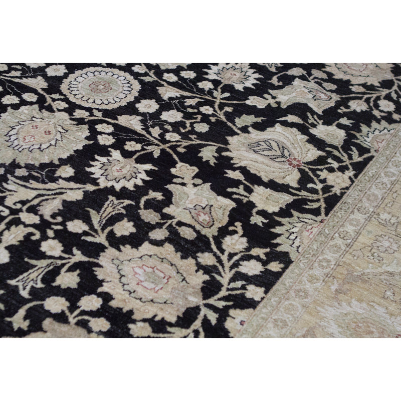 Tapis noir et doré de haute qualité noué à la main Sultanabad