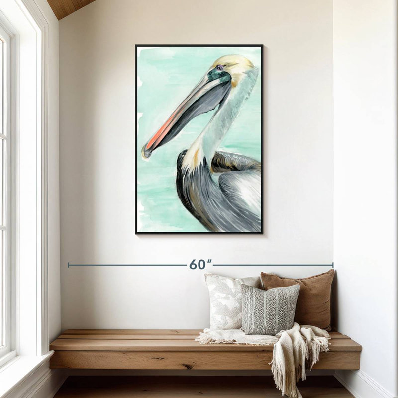 Pélican turquoise II, Cadre flottant noir, 29 po x 43 po