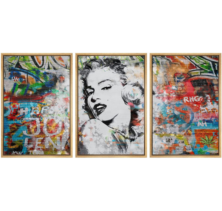 Pop Urban Street Spray Paint Style Marilyn Monroe Graffiti & Street Art  Colorful Modern Art Urban Portrait On Canvas 3 Pieces Print