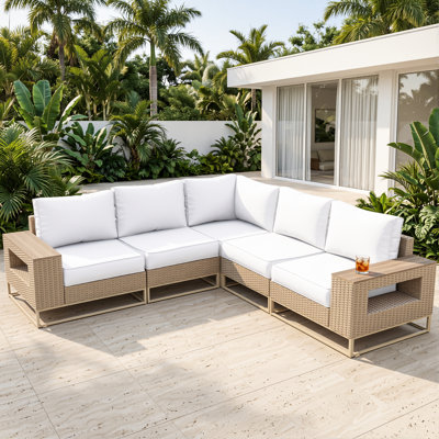 Canapé modulaire de patio pour 5 personnes avec accoudoirs larges de 7,7 po