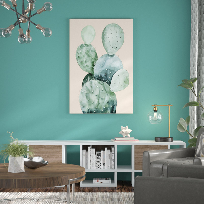 Cactus on Coral II by Grace Popp - Wrapped Canvas Painting Print, 122cm H x 81cm W, Black Floater Framed