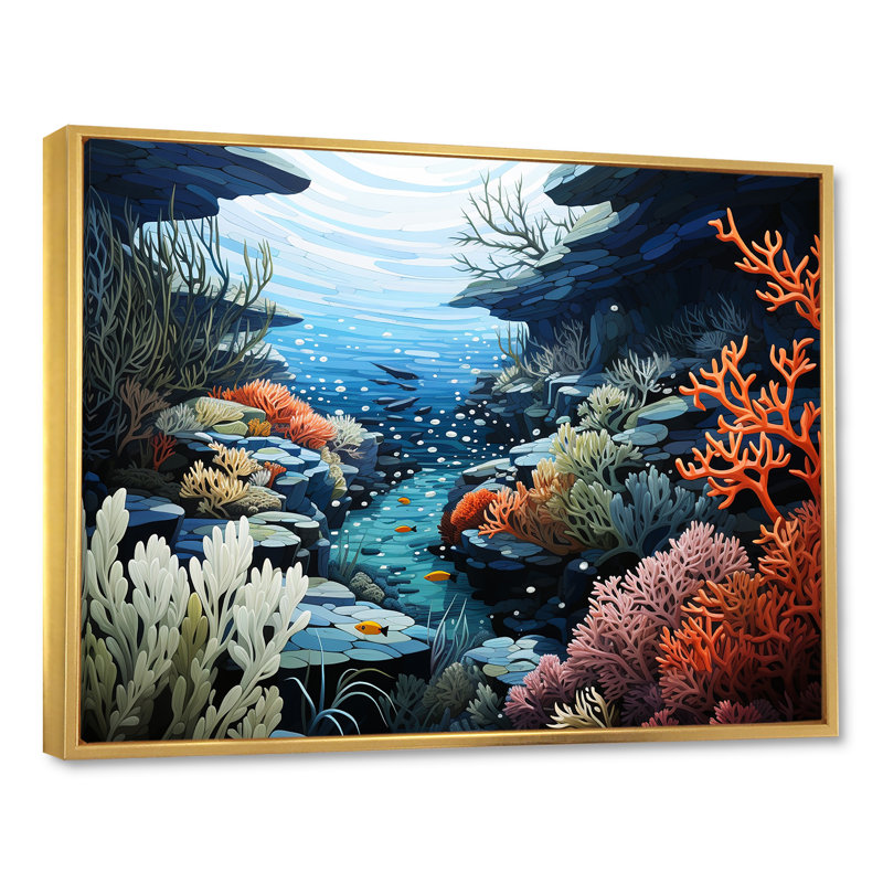 " Deep Marine Scenes ", Gold Floater Framed, 12" H x 20" W x 1" D