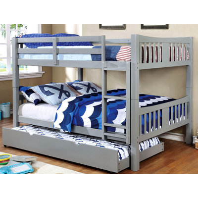 Transitional Style Gray Full Over Bunk Bed, Attached , Lock Joint Structure, Trundle, Solid Wood And Veneer, 13 Pc. Slats, Bedroom Elegance Bed With Customization