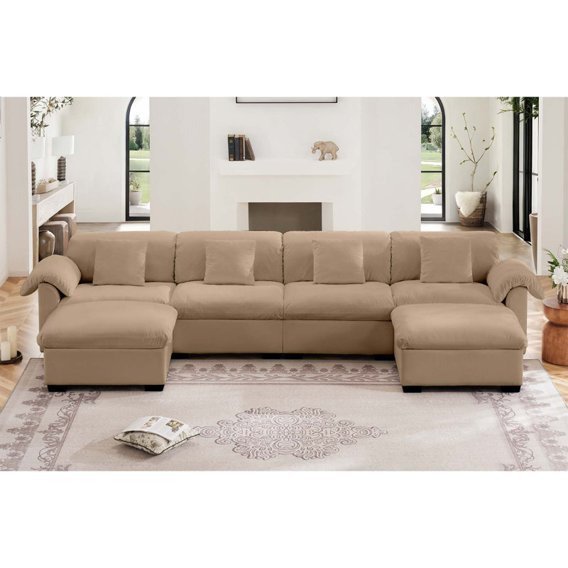 Grand canapé modulaire à assise profonde en forme de U avec sièges de rangement et 2 repose-pieds de rangement