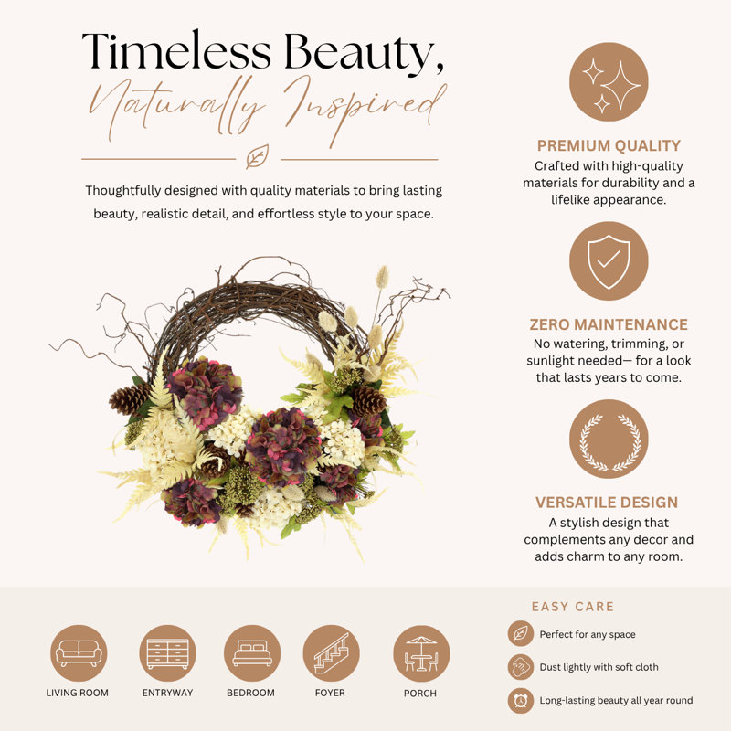 23" Queen Anne's Lace and Fern Wreath, Burgundy