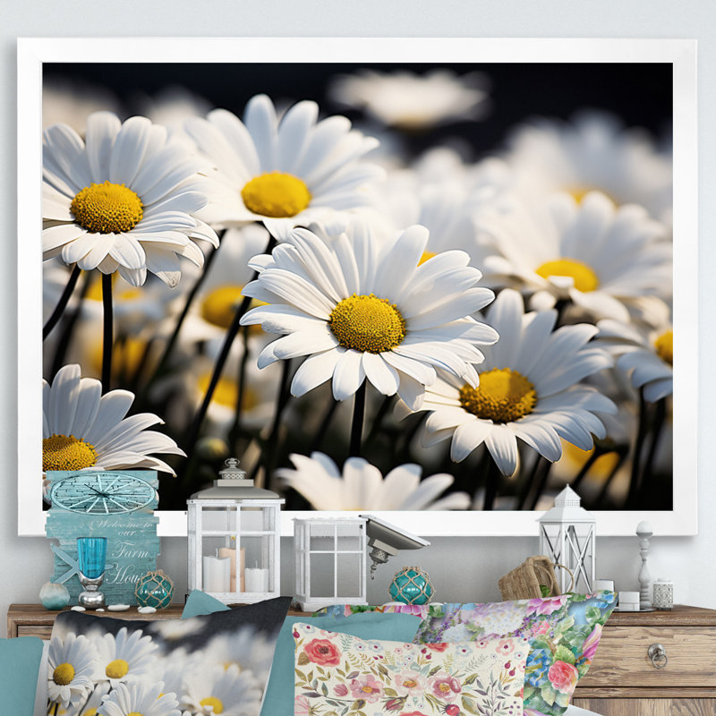 Daisies Field Sunrise I - impression, H 12 po x l 20 po x P 1 po, Cadre simple blanc