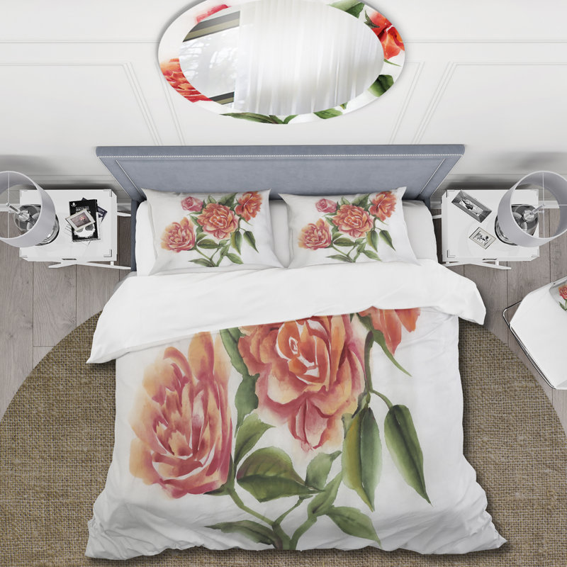 Orange Orange Roses - ensemble de housse de couette traditionnel - microfibre de polyester
