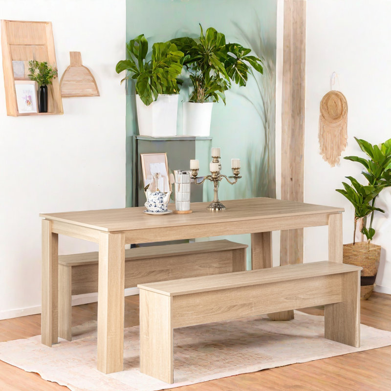 3-Piece Bench Style Dining Furniture Set, 4-Person Space-Saving Dinette For Kitchen, Dining Room With 2 Benches