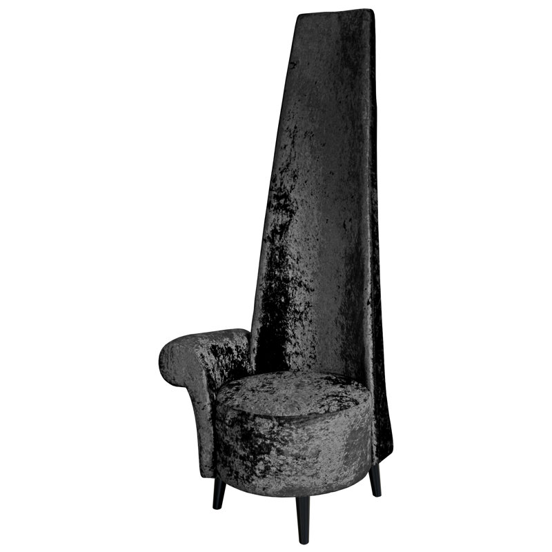 High Back Occasional Chair, Black Crushed Velvet, Right Arm