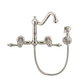 Whitehaus Wall Mount Faucet with Long Traditional Swivel Spout and Solid Brass Side Spray