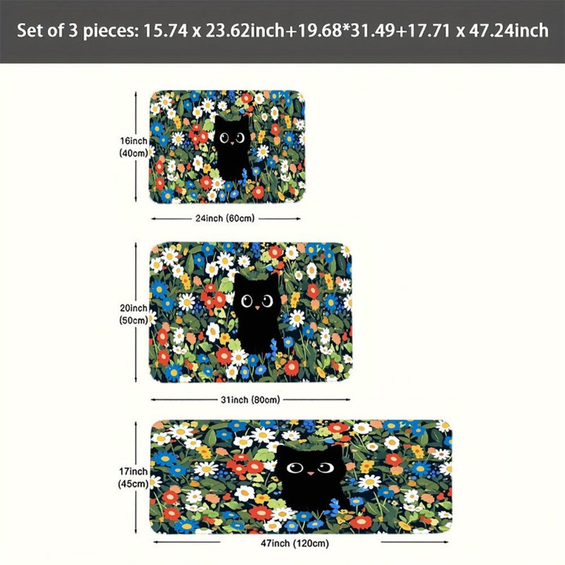 Ensemble de tapis de cuisine 3 pièces Black Cat