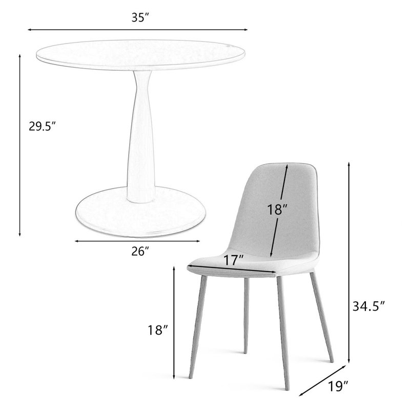 Folmar 35" W 5-Piece Round Dining Set with Gloss Finish and Chenille Chairs, Terra