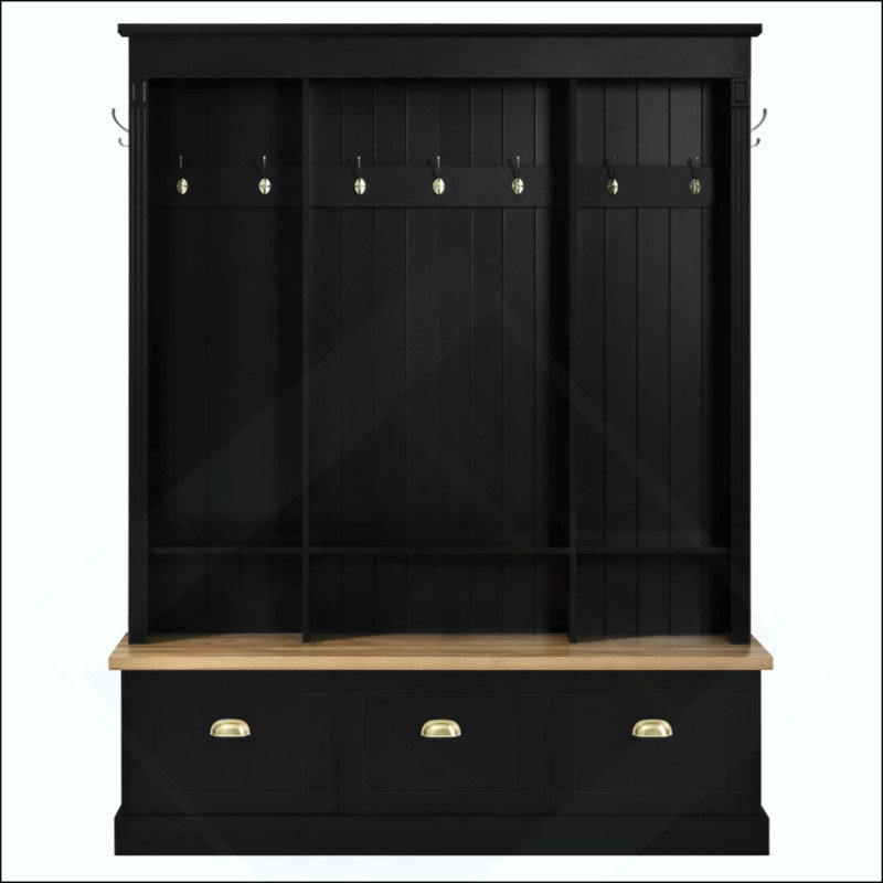 Elegant APP Controlled LED Light Hall Tree With 9 Hooks, Roman Column Design  Storage Bench With 3 Cabinets, Farmhouse Entryway Organizer With Shelves For Hallway