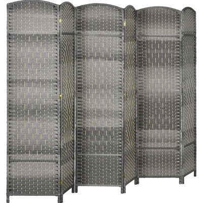 Paravent Homcom à 6 panneaux, 1,83 m de hauteur, pliable, tissé à la main, autoportant, pour bureau ou chambre, gris chiné