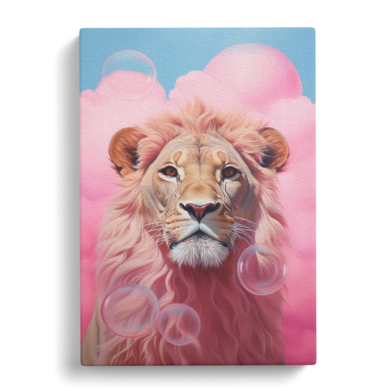 Lion Bubble Gum Painting - Wrapped Canvas, 76cm H x 50cm W x 3cm D