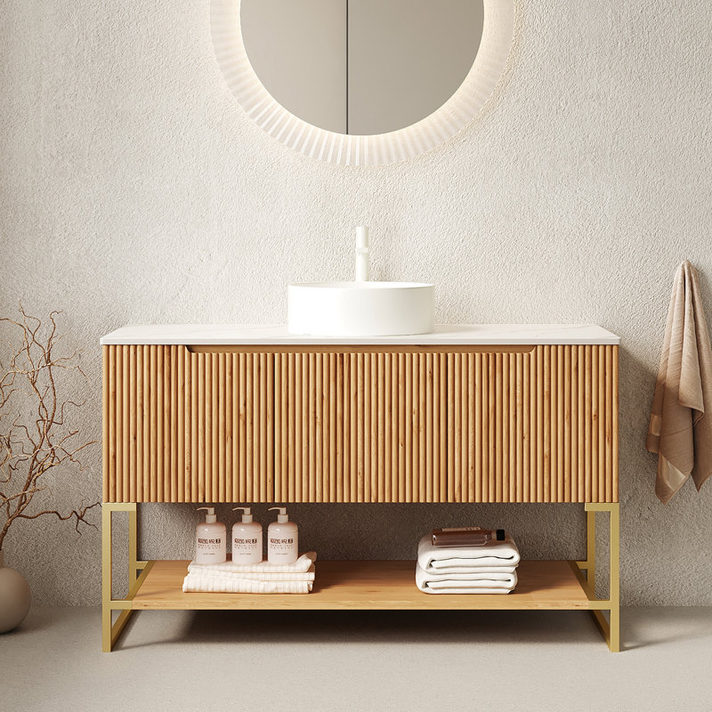 Bathroom Vanity And Sink, Natural Wood